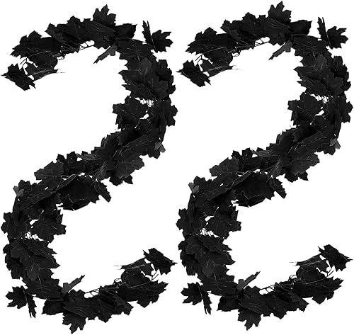 2 guirnaldas de arce de otoño de Halloween de 5.9 pies, guirnalda artificial de hojas de arce falsas, decoración para Halloween, cena, chimenea,