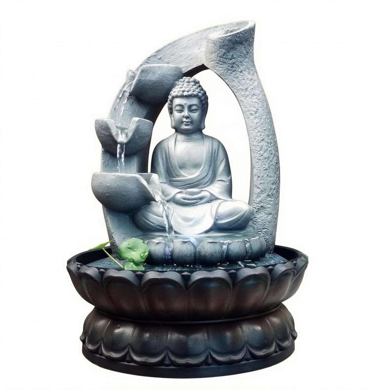 Buddha Tabletop Fountain Stone-Look Resin Tabletop Fountain Home Decor Lotus-Petal Built-in Light-image-26