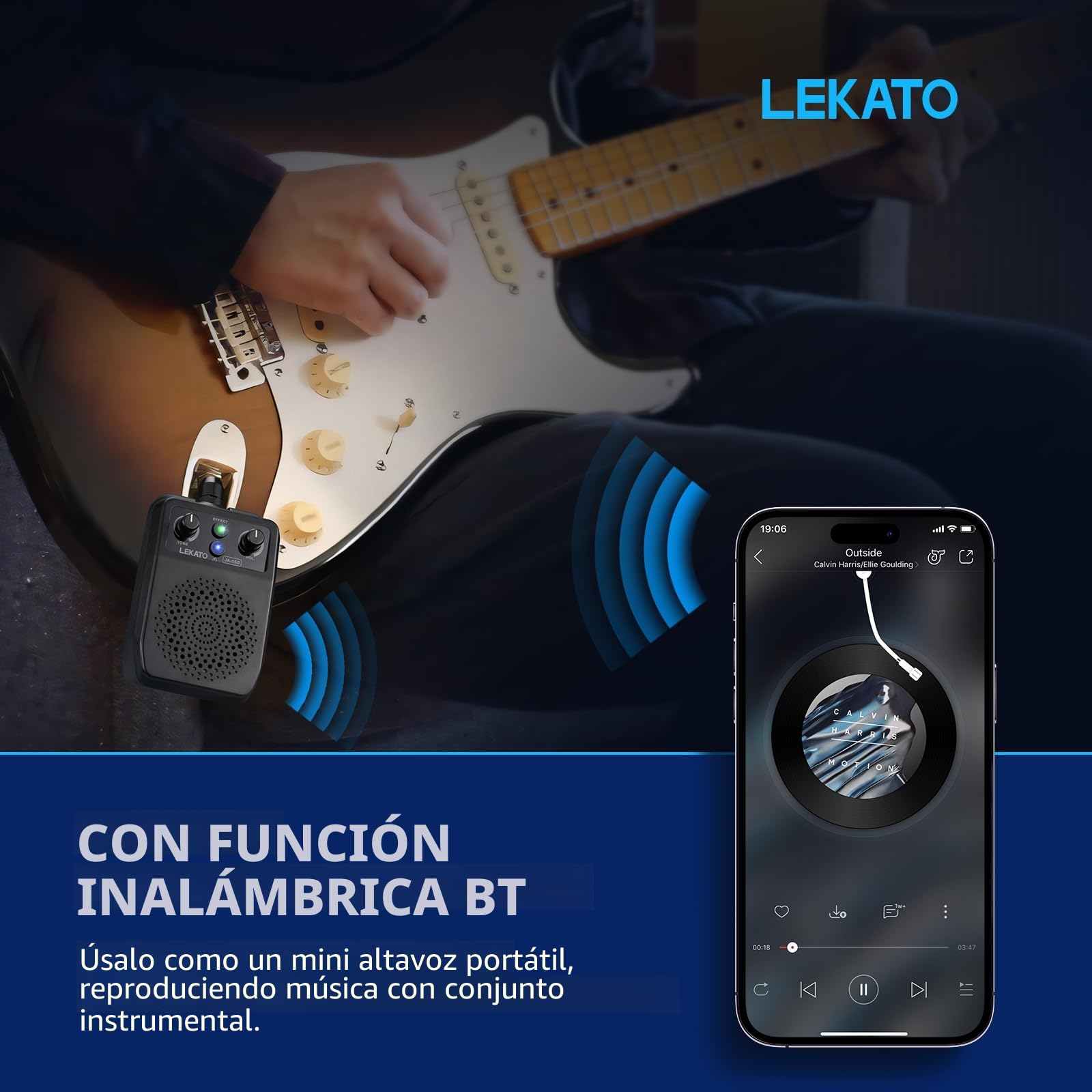 LEKATO Mini Amplificador Portátil 5W - Amplificador de Guitarra Eléctrica Recargable con Bluetooth y Multi-Effets Integrados