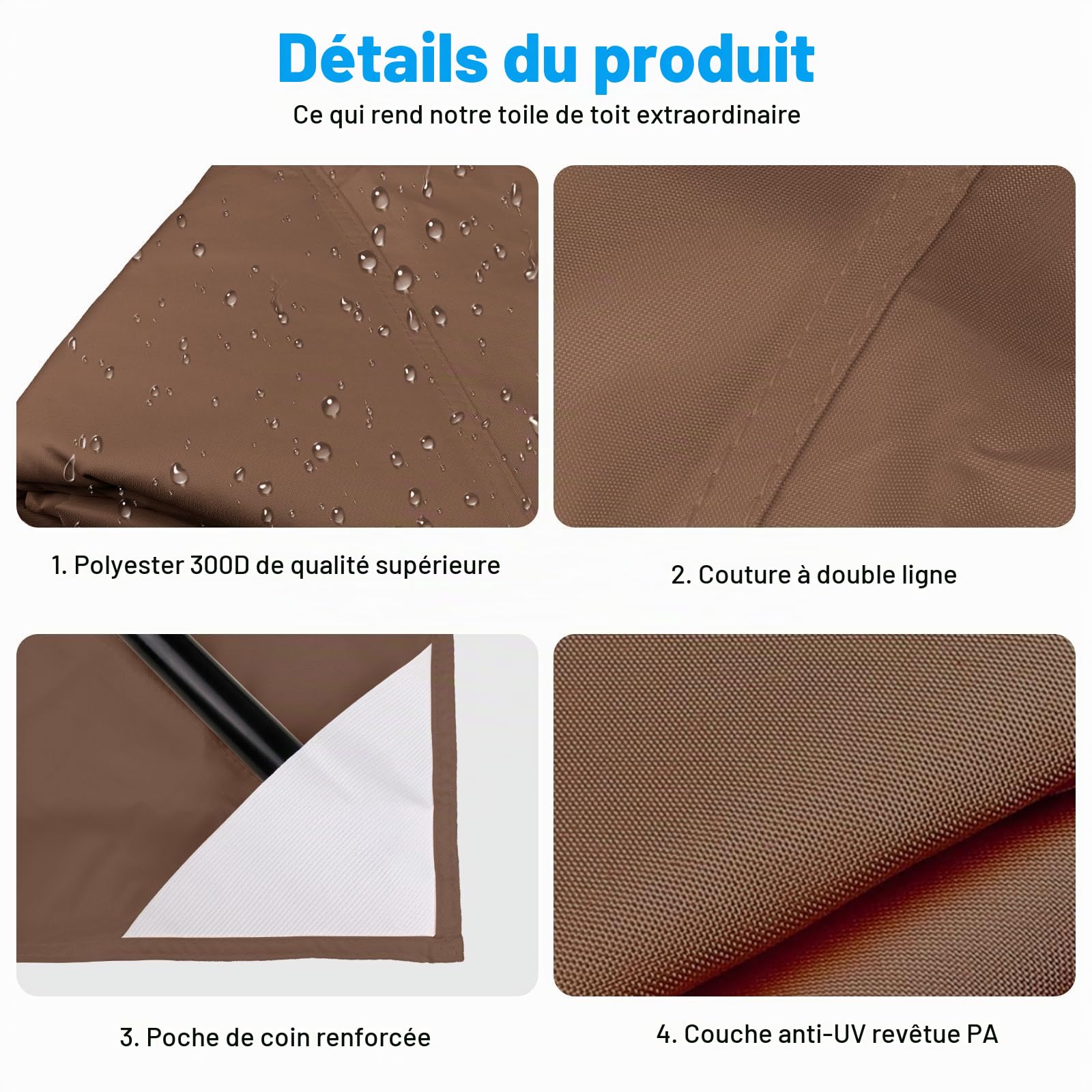 Toit de Remplacement pour Tonnelle 3x3m Imperméable et Protection Solaire, Double Ventilation Toile de Rechange pour Pavillon pour Jardin, Camping et Terrasse (Marron)