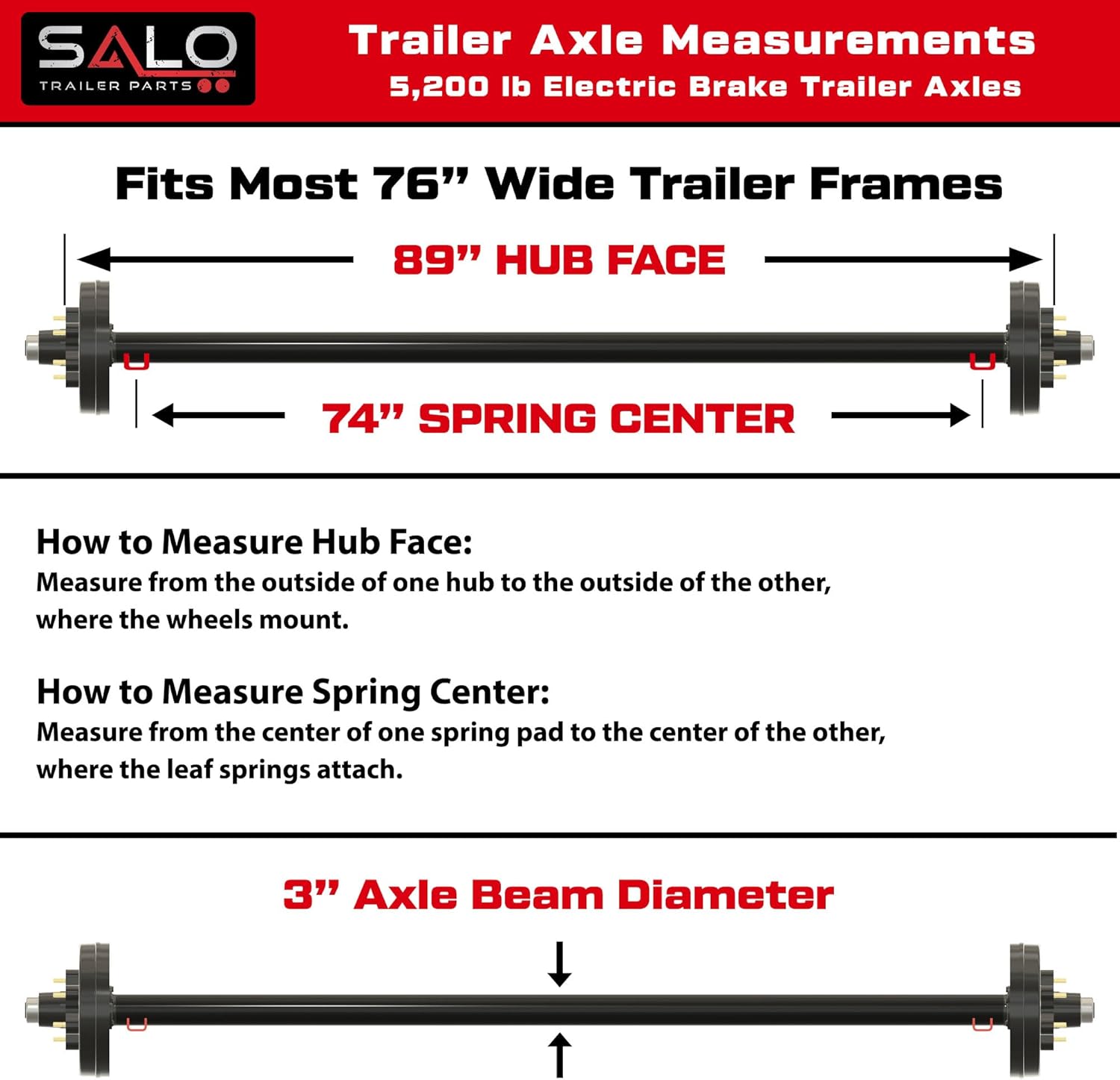 Rockwell American 5,200 lb Tandem Trailer Axle Kit – Electric Brake Trailer Axles – 89” Hub Face / 74” Spring Center – ST225/75R15 Radial Tires – 10,400 lb Capacity Running Gear