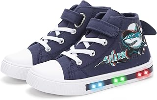 Boys Girls Light up Sneakers Kids High Top Flashing Canvas Shoes Toddler Casual Easy