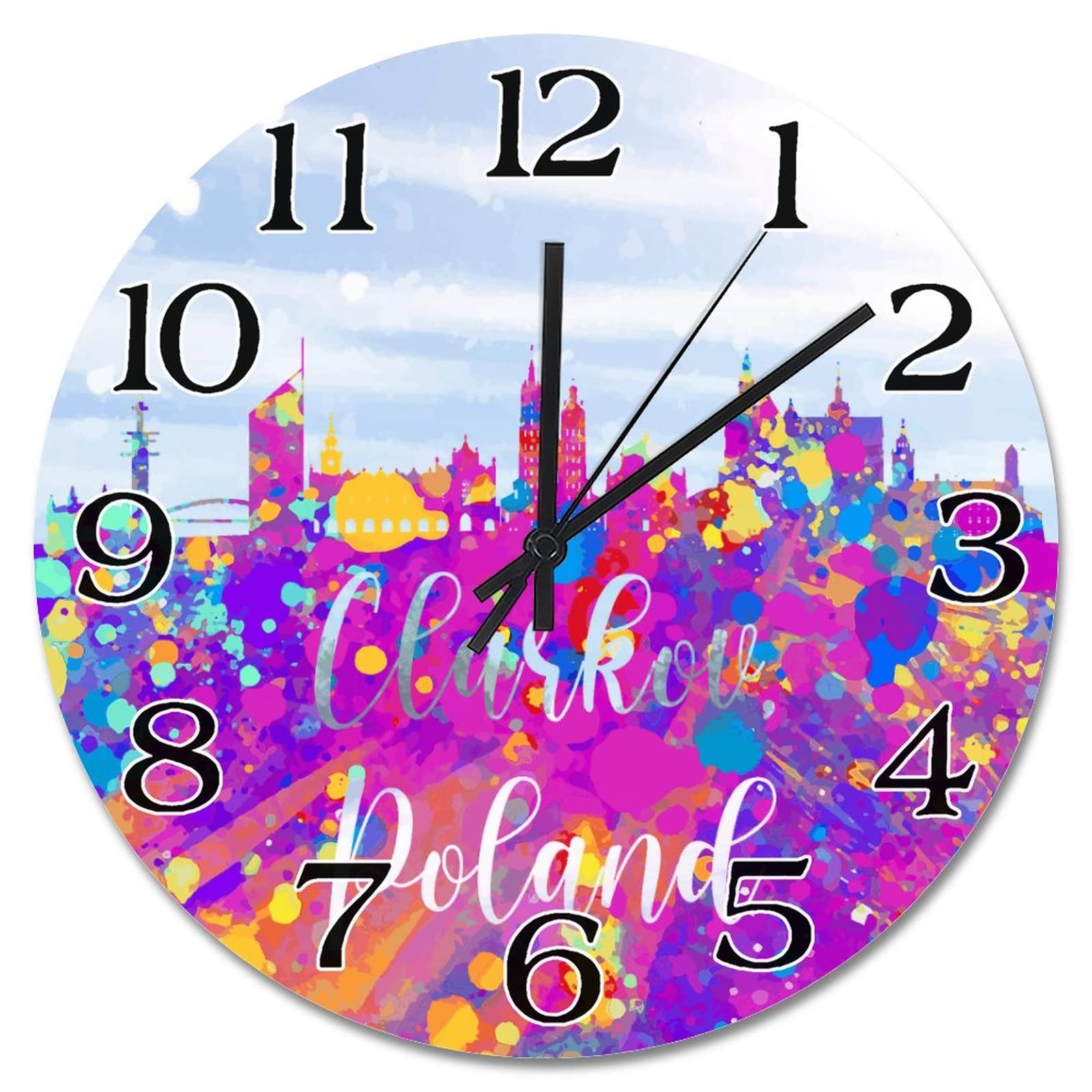 Horloge murale en bois pour salon silencieuse 38 cm thème Pologne