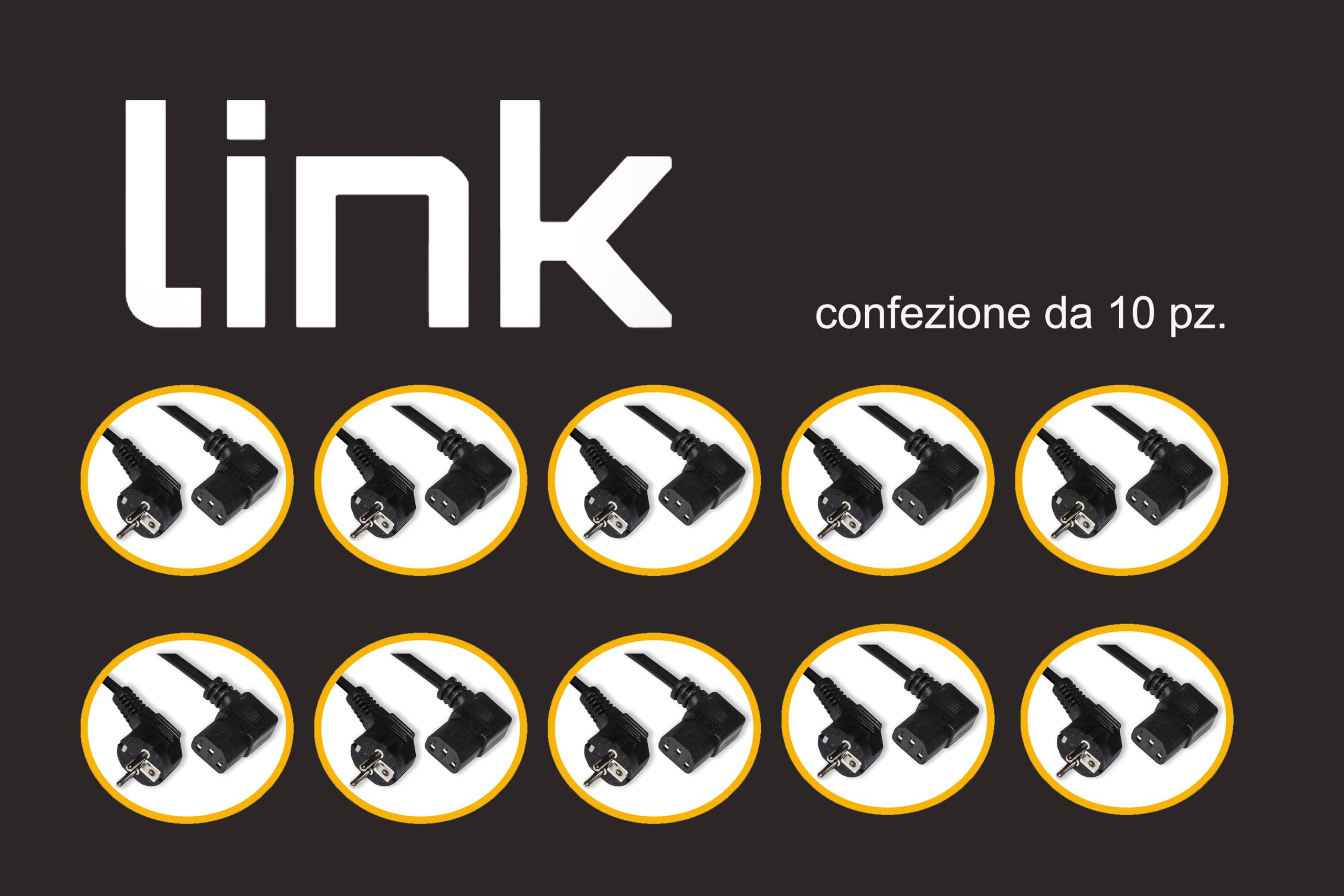 LINK LKSK30N10 - cavo alimentazione spina tedesca 16a 90 gradi - presa iec c13 90 gradi mt.3 confezione da 10 pezzi