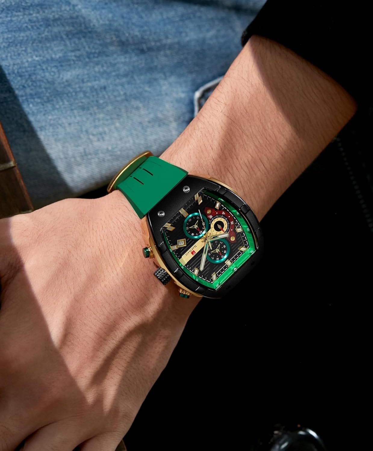 Men Watch Unique Casual Sport 3ATM Waterproof Analog Quartz Wrist Watches Multifunctional with Silicone Hollow Strap for Men - Image 2