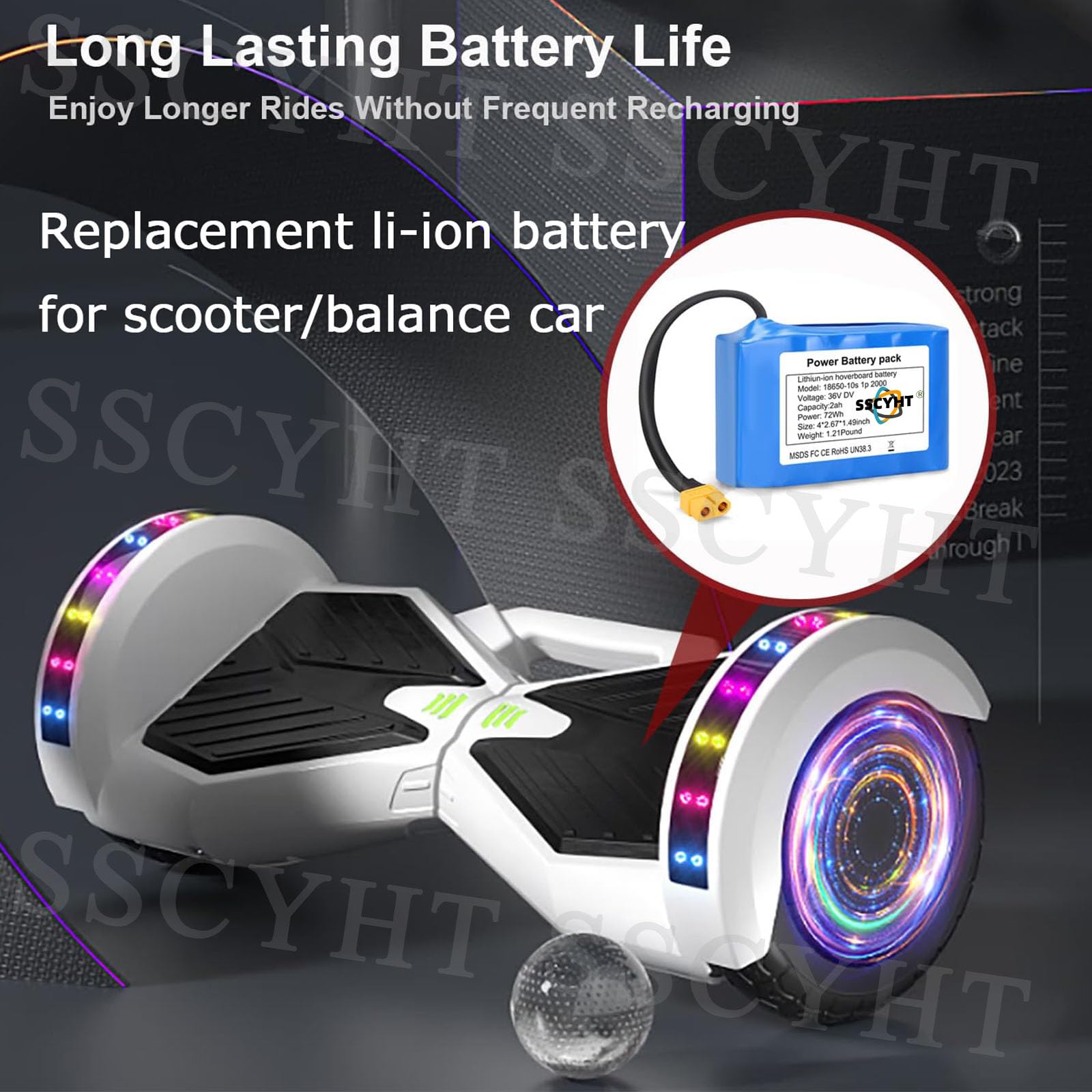 36V 2Ah/2000mAh Ersatz-Lithium-Akku (10S1P) für Hoverboards (36 Volt) mit XT60-Stecker, geeignet für 0-72Wh Balance-Cars, Einräder und Scooter.