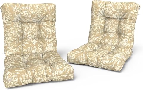 LVTXIII Outdoor Tufted Low Back Cushions Set of 2 Patio Seasonal Replacement Rocking Chair Cushion with Ties, Solid Seat and Back Chair Cushion, 42 L x 21W, Tropical Leaf Oat