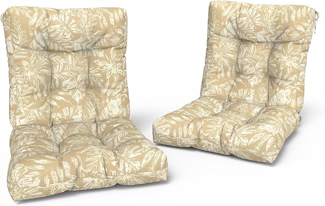 LVTXIII Outdoor Tufted Low Back Cushions Set of 2 Patio Seasonal Replacement Rocking Chair Cushion with Ties, Solid Seat and Back Chair Cushion, 42 L x 21W, Tropical Leaf Oat