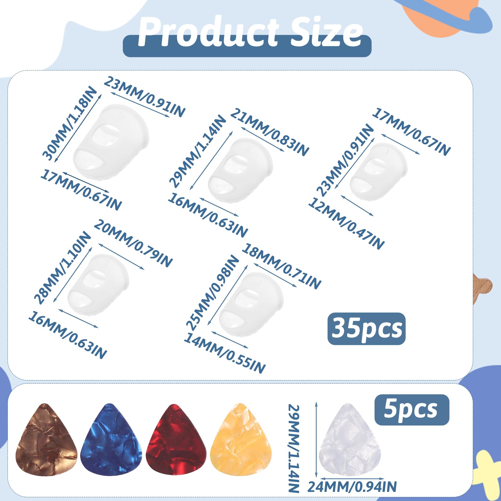 35 protectores de silicona para dedos de guitarra con púas de guitarra, fundas protectoras antideslizantes para guitarristas, 5 tamaños de protector de dedos para tocar guitarras ukelele