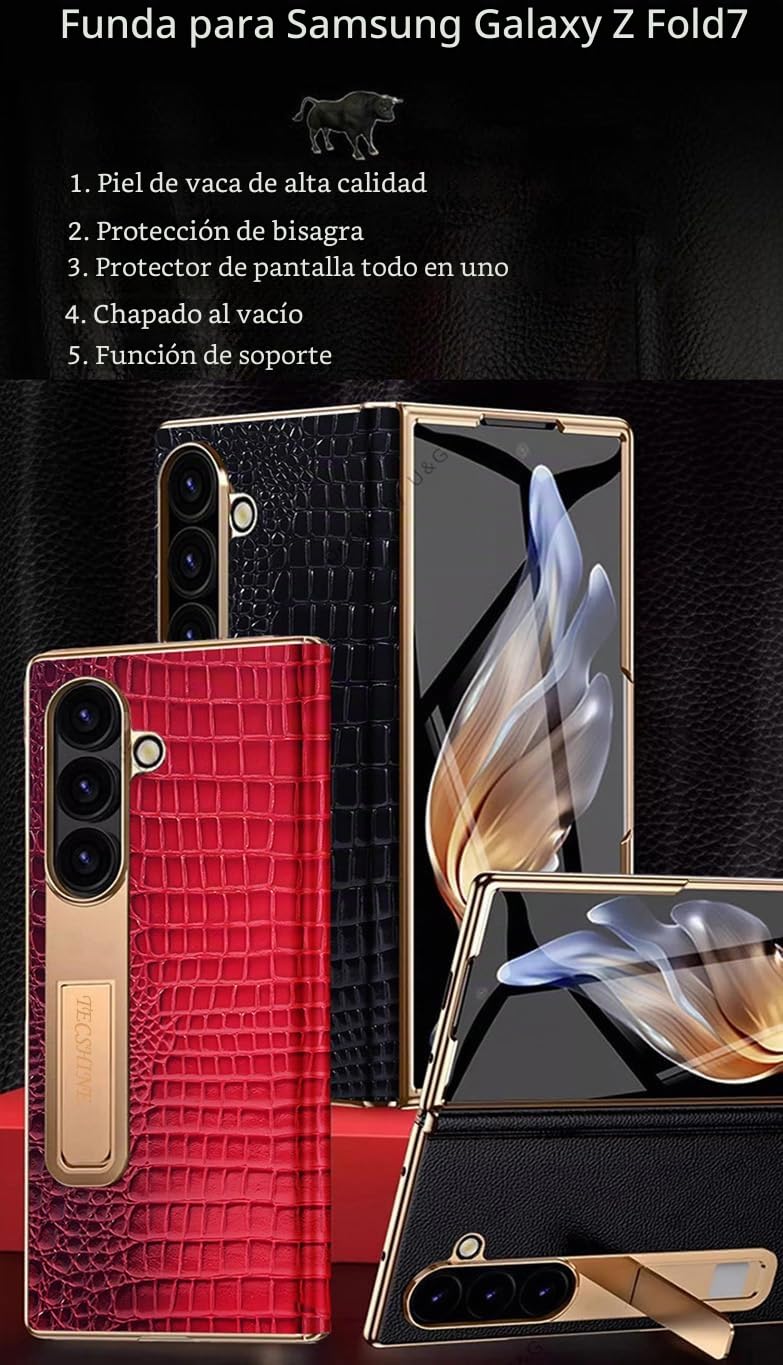 Funda de Teléfono Móvil de Cuero de Lujo para Samsung Galaxy Z Fold 7. para Samsung Z Fold7 Carcasa de Telefono con Pantalla Plegable. Estuche con Bisagras