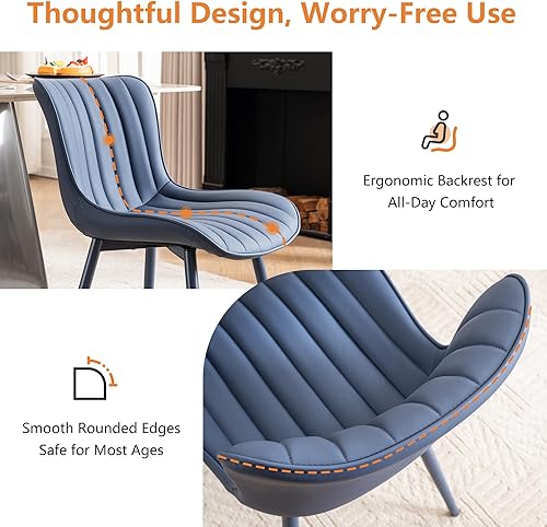 Miniatura 5 de YOUNUOKE Mid-Century - Juego de 2 sillas de comedor modernas tapizadas de piel sintética azul marino con patas de metal azul marino, silla
