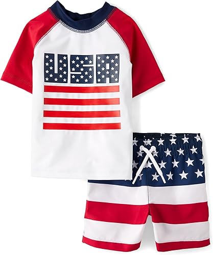 Miniatura 5 de The Childrens Place Boys and Toddler Short Sleeve Rashguard Swimsuit