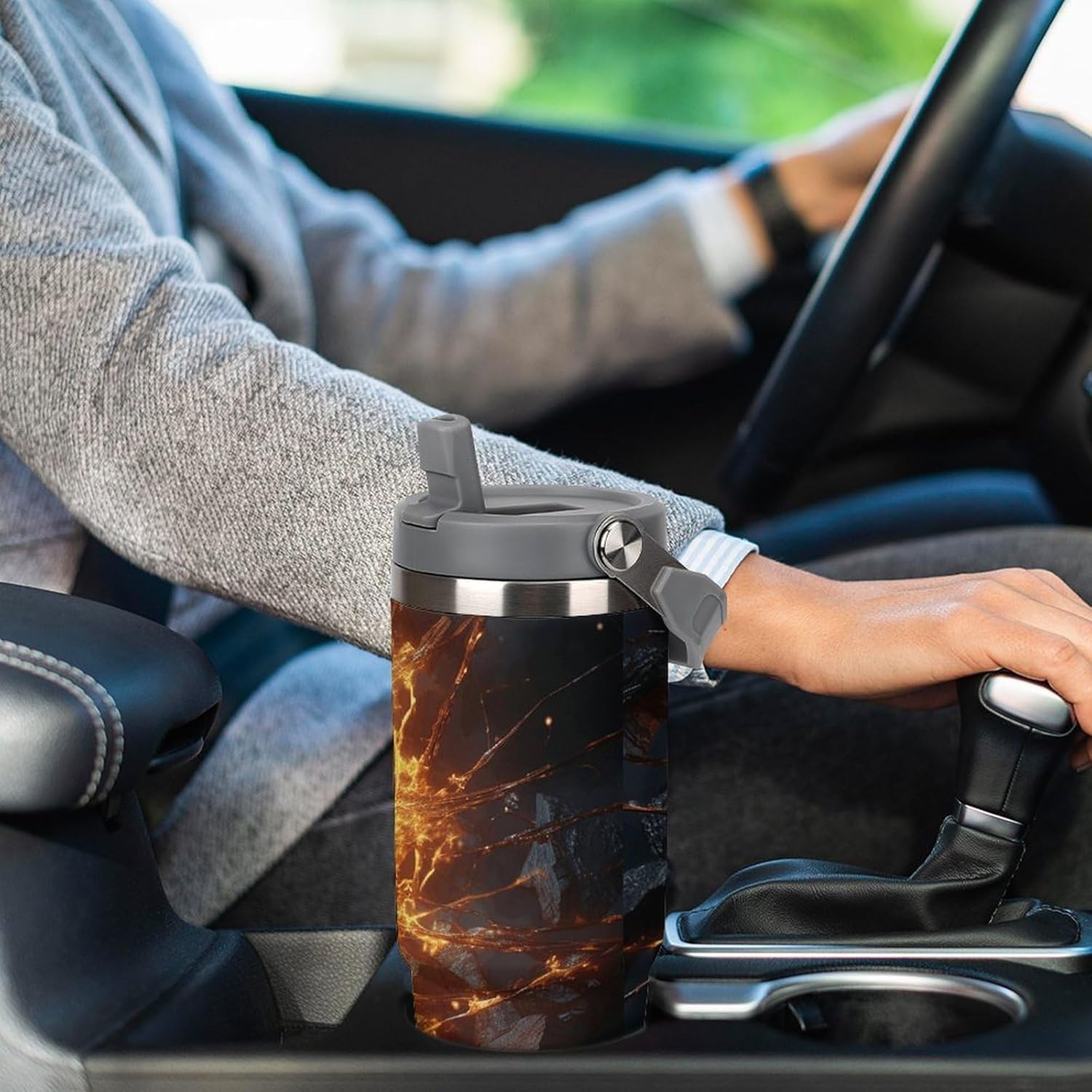 30oz Insulated Tumblers with Top Handle, Stainless Steel Shattering of Skull Car Cup with Straw for Gift, Leak-Proof Double Wall Vacuum Travel Mug, Personalized Water Bottles White
