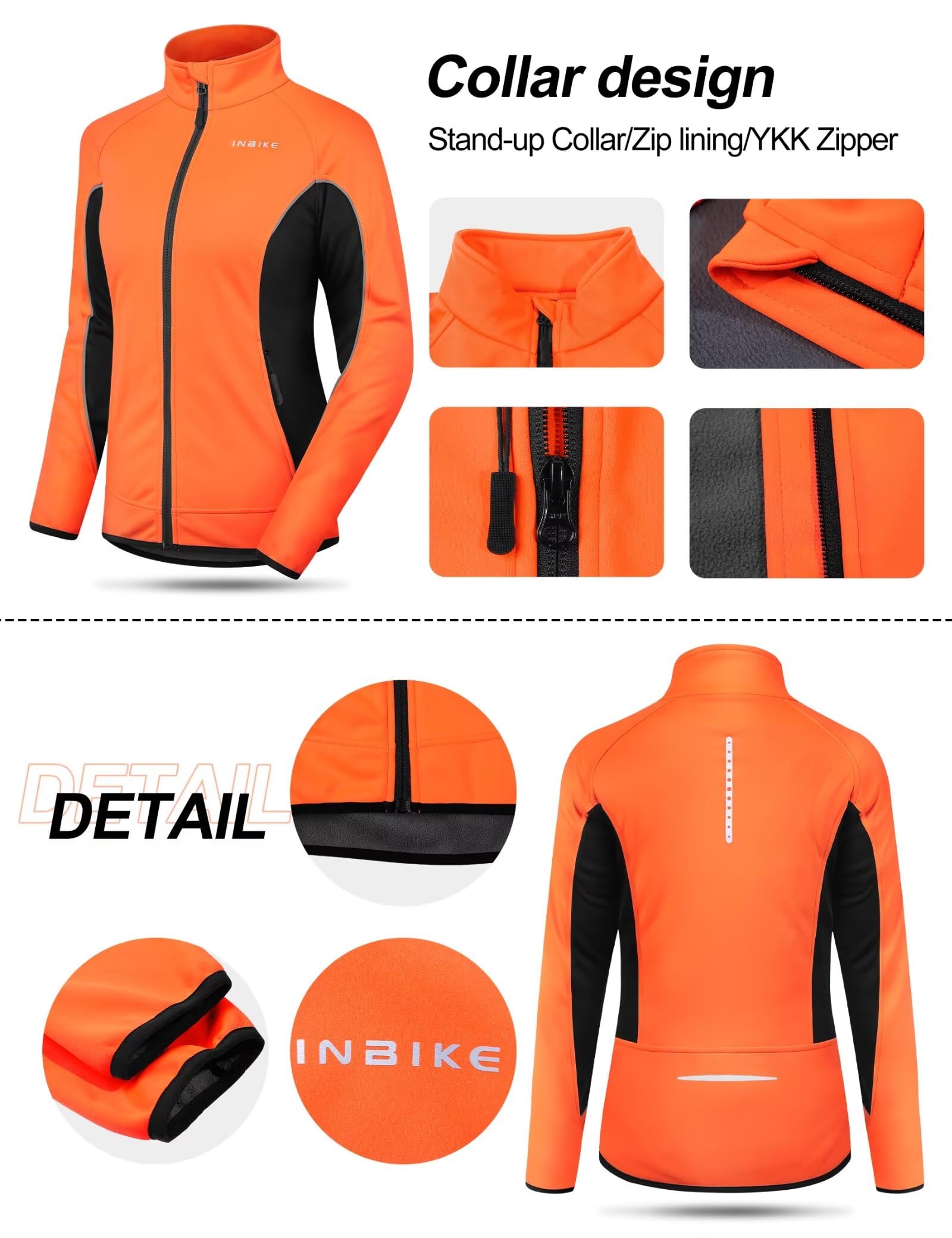 INBIKE Damen-Fahrradjacke, Radfahren, Laufen, Windbreaker, Thermo-Fleece, gefüttert, reflektierender Mantel für kaltes Wetter, Winter