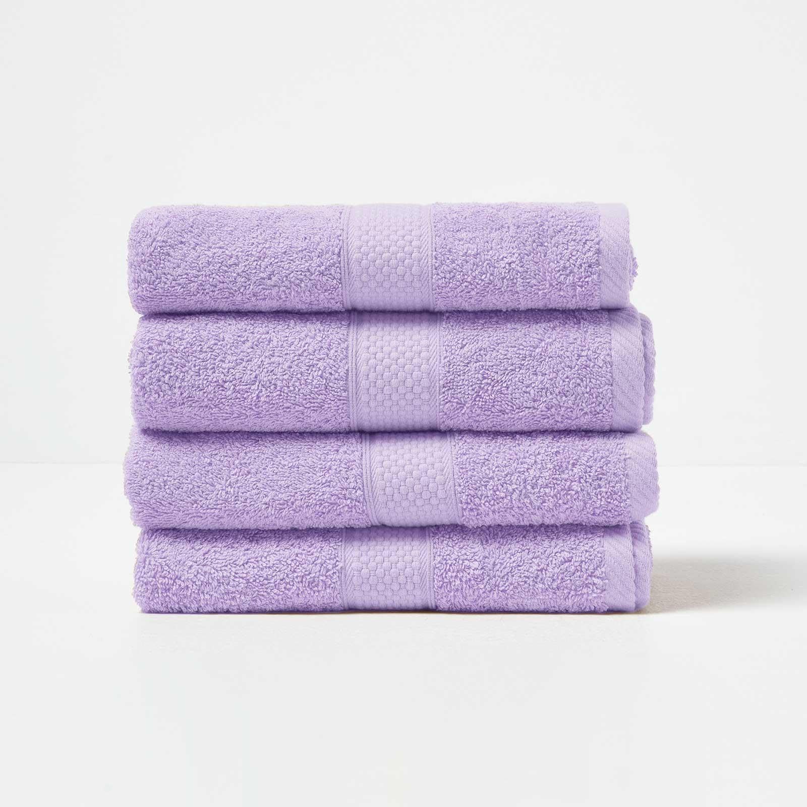 HOMESCAPES Lilac Turkish Cotton Set of 4 Hand Towels Super Soft Thick & Absorbent 500 GSM Towel Heavy Weight for everyday Luxury
