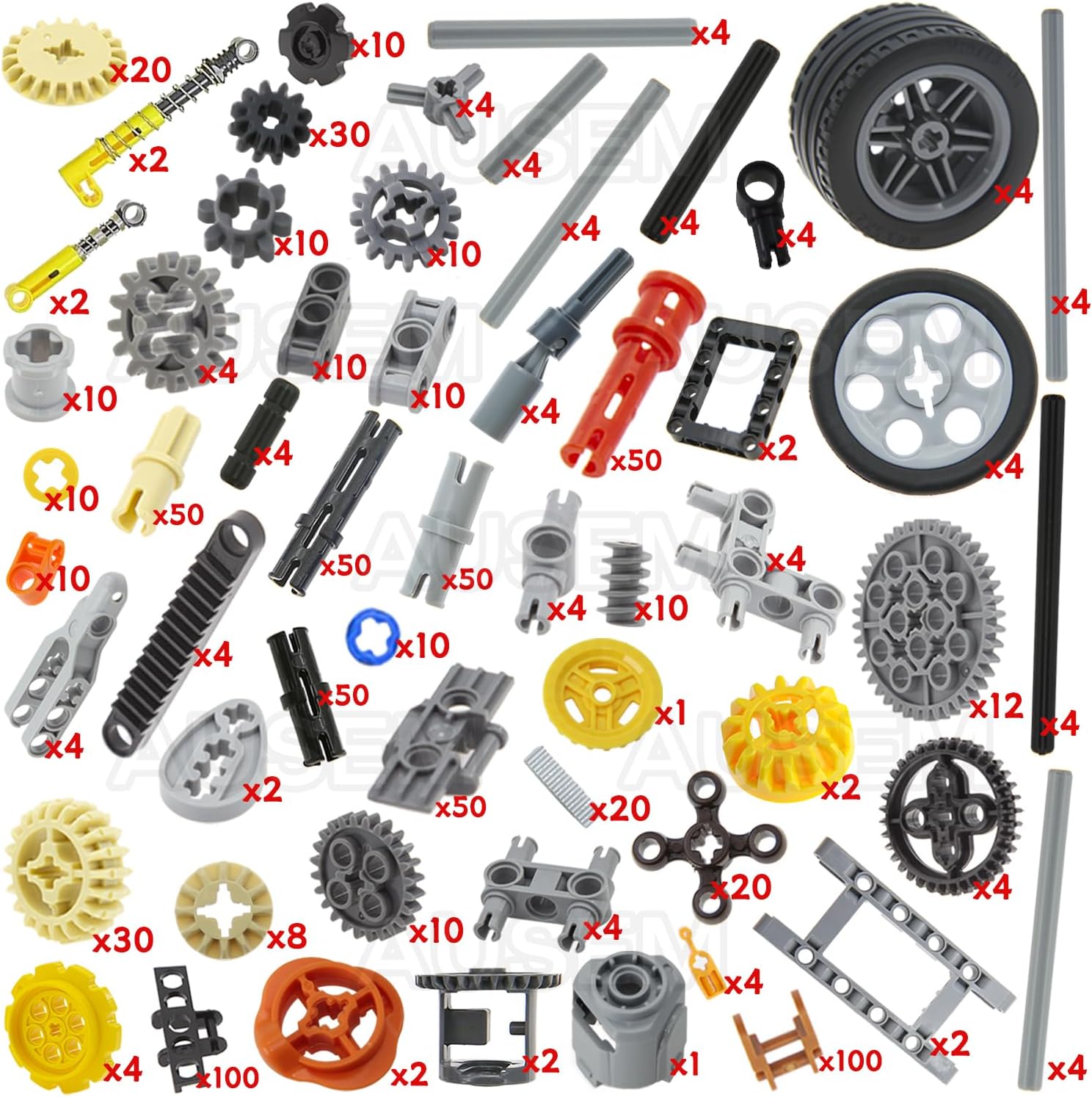 852Pcs Technic-Gears-Axles Set Compatible with Major Brands Technic-Parts-Pieces Pins-Bricks-Gearbox-Universal Joints-Chain-Tracks-Connector Car-Wheels-Tires Shock-Absorber Steering Shaft