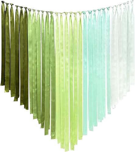 Decoraciones de fiesta verde salvia, verde salvia degradado con fondo de serpentina aguamarina, 197 pies x 1.97 pulgadas de ancho, cinta de satén