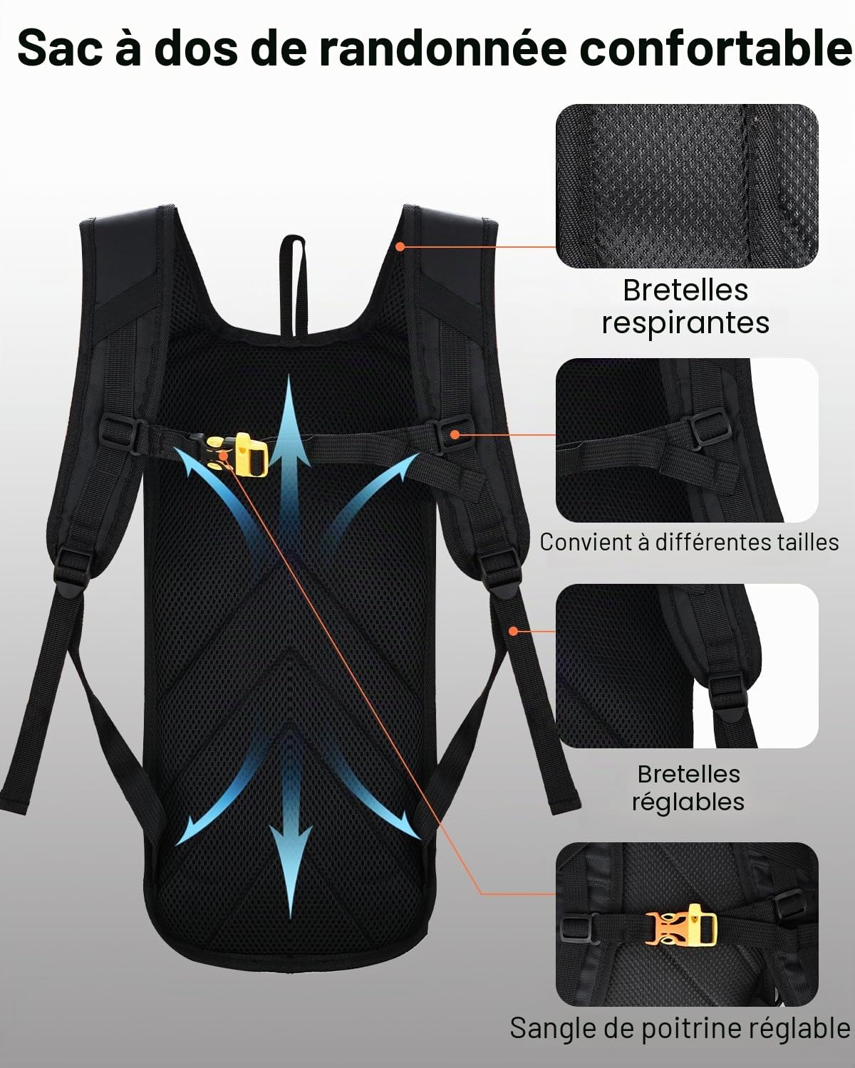 Sac à Dos Vélo VTT Léger, Sac a Dos Ski Homme Femme, Imperméable Sacs d'hydratation pour Cyclisme Course Randonnée Moto, Gris foncé