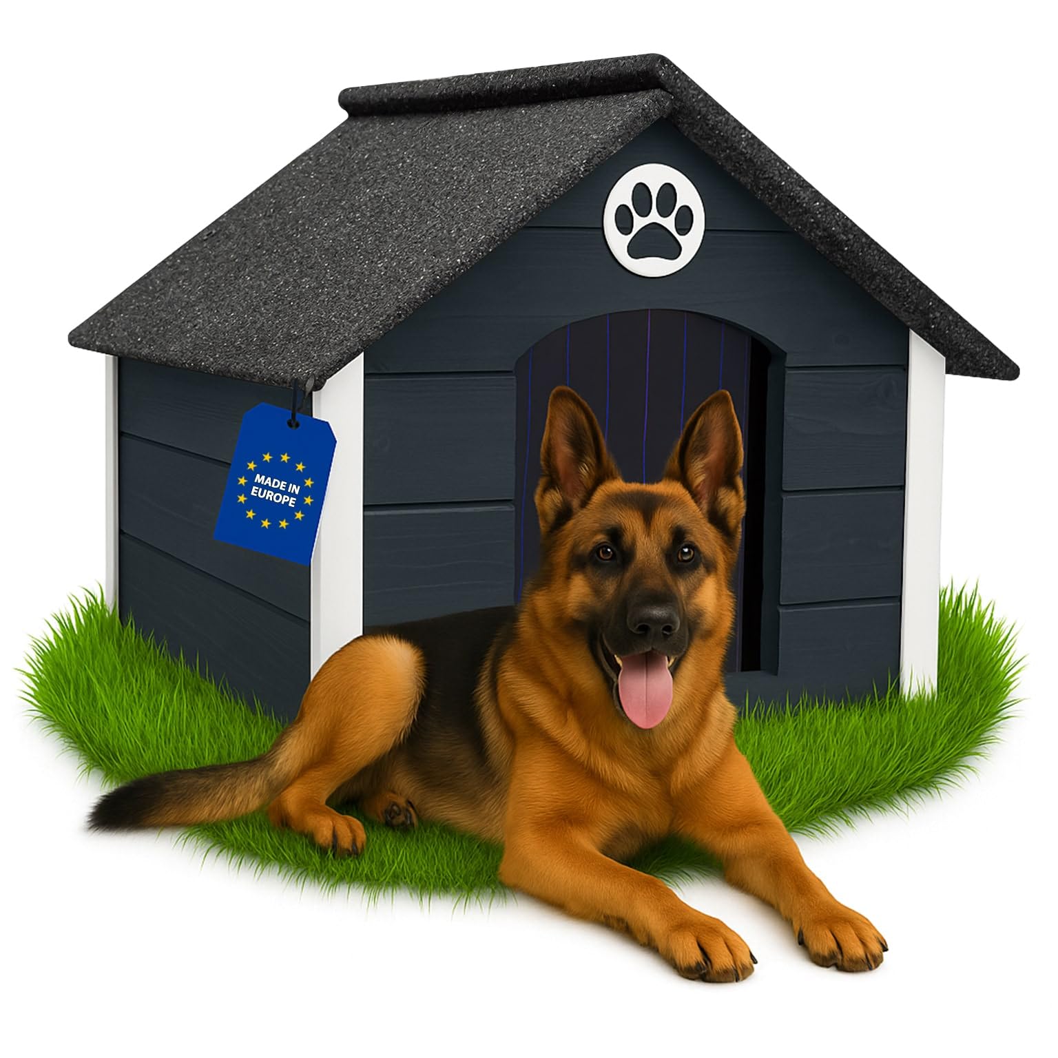 Outentin Cuccia Per Cani Da Esterno Isolata - Casa Per Cani Di Taglia Grande Invernale e Impermeabile - Cuccia Per Esterni con Tetto Inclinato - Villa Moderna e Robusta - 103 x 90 x 70 cm - Grigio