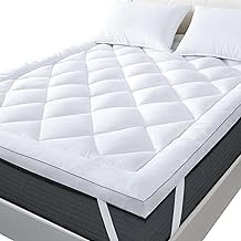 Linens World Mattress Topper Double Bed 10cm Thick, Quilted Super Soft Microfiber Topper, 1200GSM Anti-Allergy Fiber Fill, Washable with Strong Elastic Straps for Extra Comfort (137×190cm)