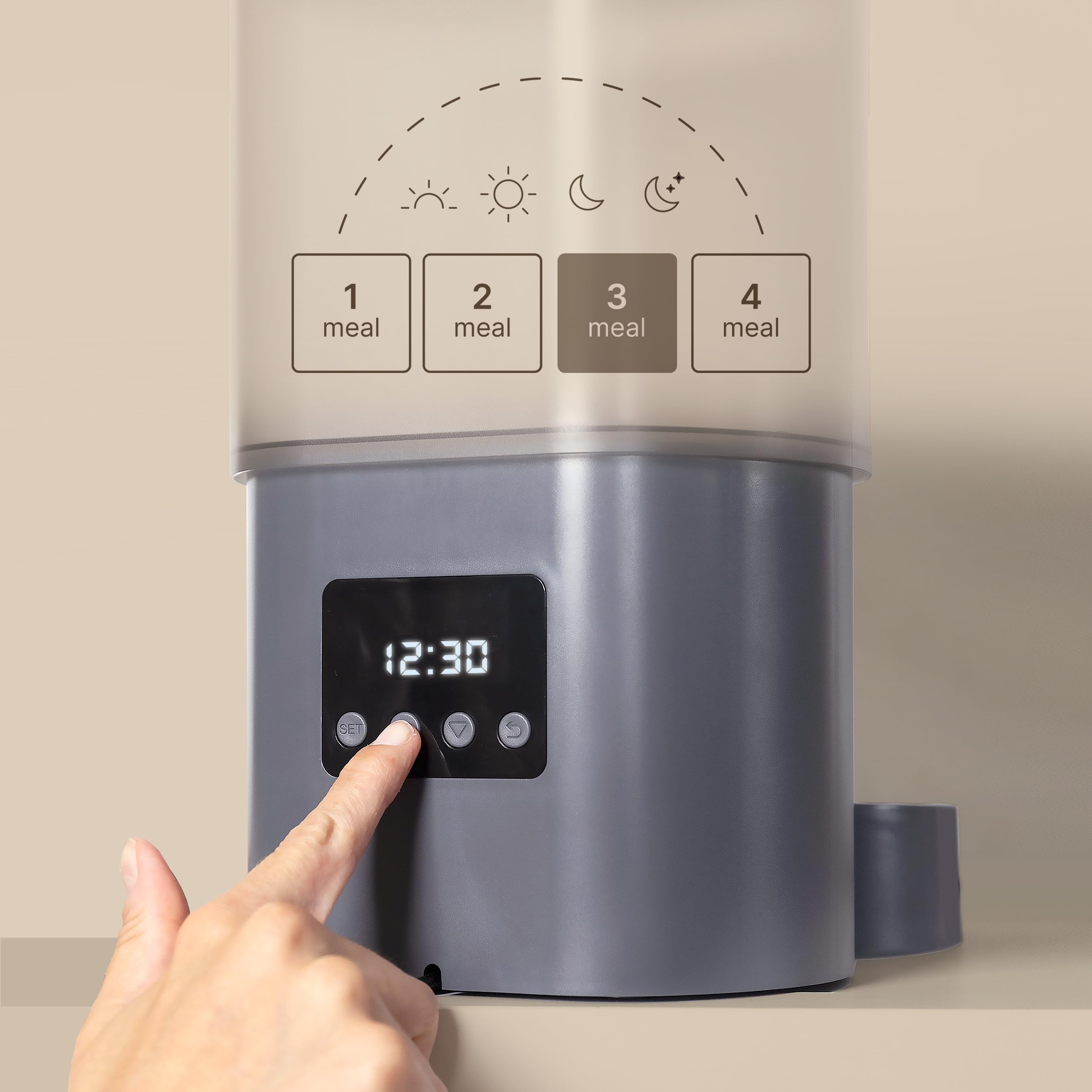 Ufesa Comedero Dispensador Automático para Mascotas 3L, Programable hasta 4 Comidas Diarias, Bol de Acero Inoxidable, Cable USB Antimordeduras, Sistema Antiobstrucción, Cierre Infantil y Alarma Sonora