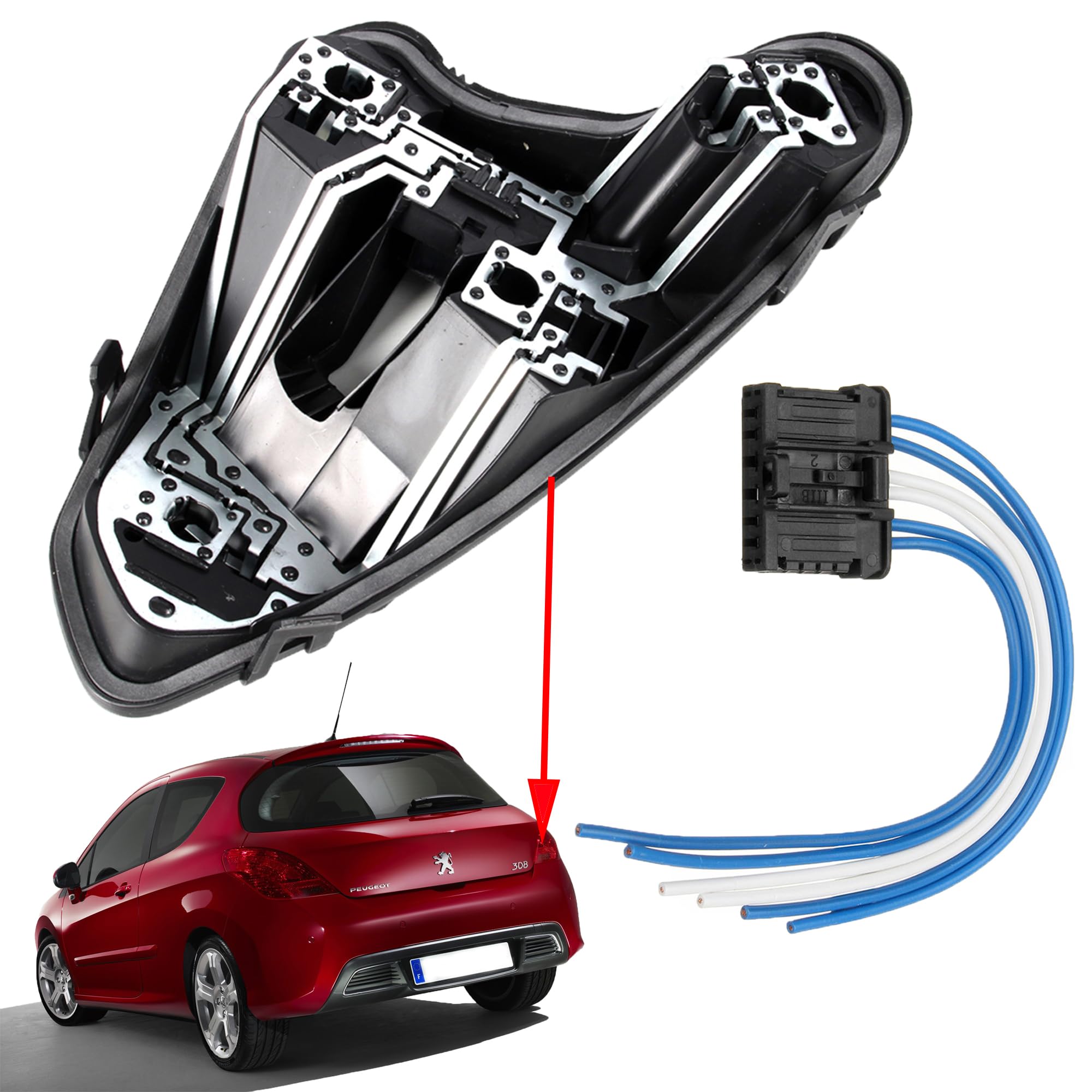 Platine Porte Ampoule de Feu Arrière Droit Côté Passager AVEC Faisceau Électrique compatible pour 308 de 2007 à 2015-1606959180 1606248780