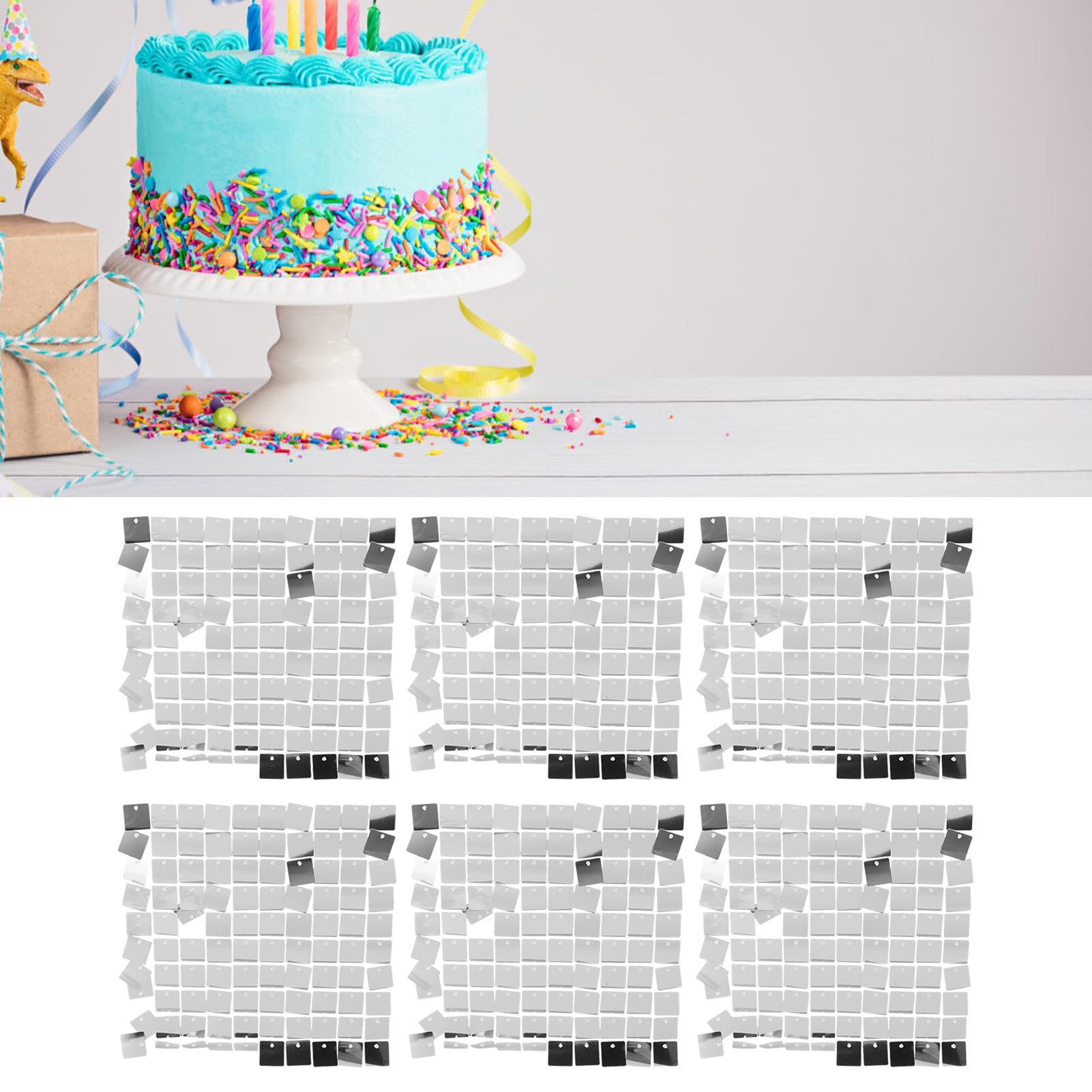 6 Piezas Paneles de Pared Brillo Lentejuelas PVC con Ganchos - Fondo para Fotografía, Ideal para Cumpleaños, Boda, Aniversario, Compromiso y Decoración de Fiestas (Plateado)