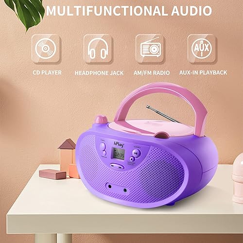 Miniatura 6 de GC04 Reproductor de CD portátil con radio estéreo AM FM Reproductor de CD para niños, pantalla LCD, puerto auxiliar frontal y auriculares,