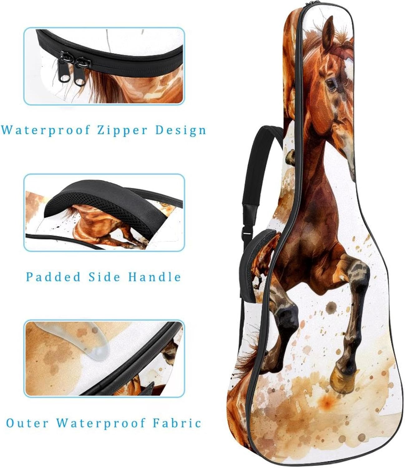 Brown Horse Acoustic Guitar Gig Bag, 1 cm Thick Padding Waterproof Guitar Bag Backpack for 40 41 42 Inch Electric Bass Classical Guitars