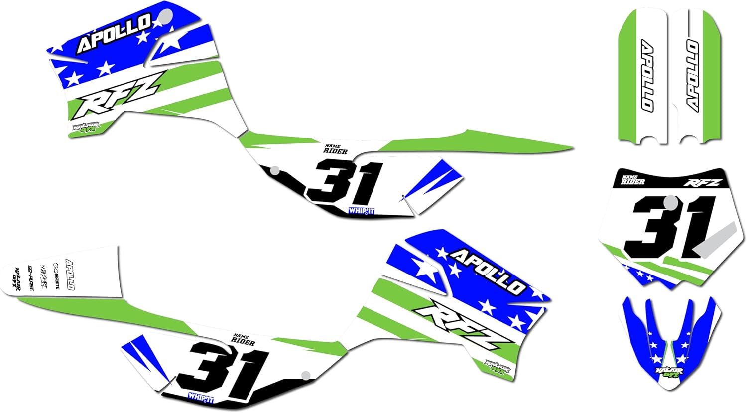 Graphics Kit for Apollo RFZ X4-X6, X14-X19 (All Years) Usa Series Gold 09 Mil - Dirt bike Custom Racing Graphics Decals Stickers Kit, no-plastics
