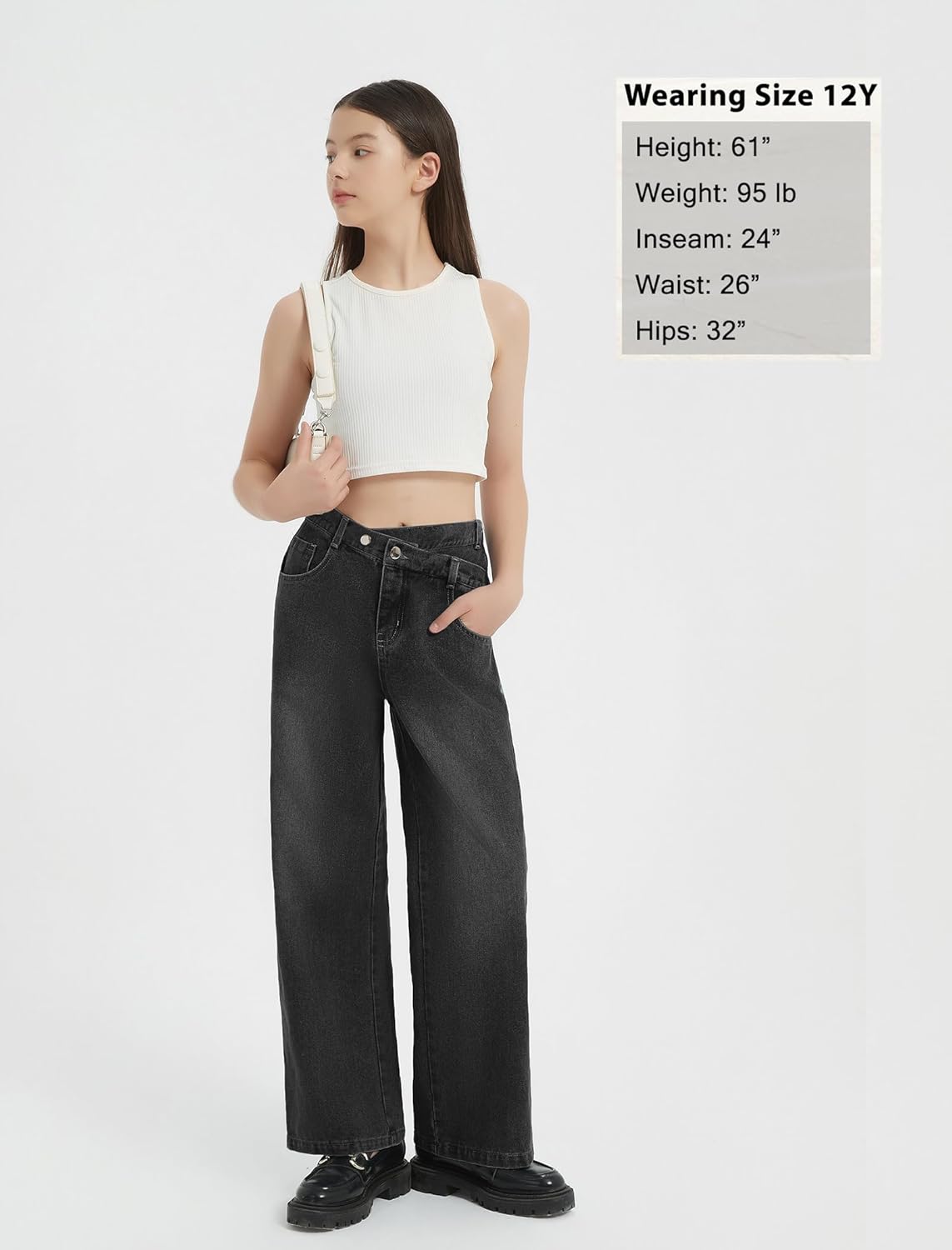 EXARUS Girls Jeans Crossover/Frayed Baggy Pants Wide Leg Denim Teen Elastic Waist Straight Mid Waisted for Kids 8-14Y - Image 6