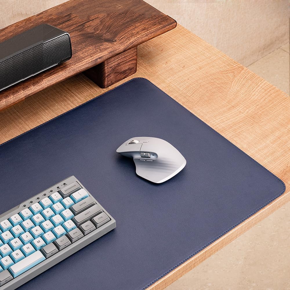 Ruby Lil Waterproof Leather Mouse Pad, Natural Cork & PU Leather Dual Side, Office Desk Writing Mat with Stitched Edge for Office Work/Home/Decor,Navyblue,100x50cm