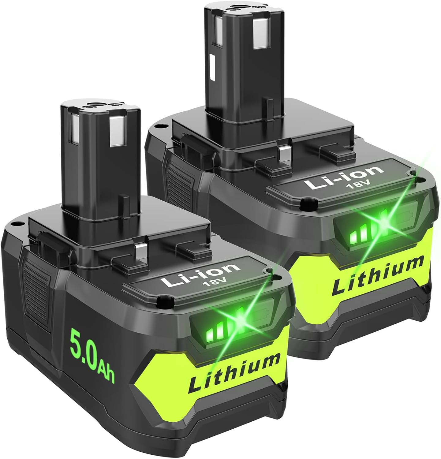 2-Pack 5000mAh Replacement for Ryobi 18V Battery P102, P103, P104, P105, P107, P108, P109, Compatible with Ryobi One+ 18V Cordless Power Tools and Charger