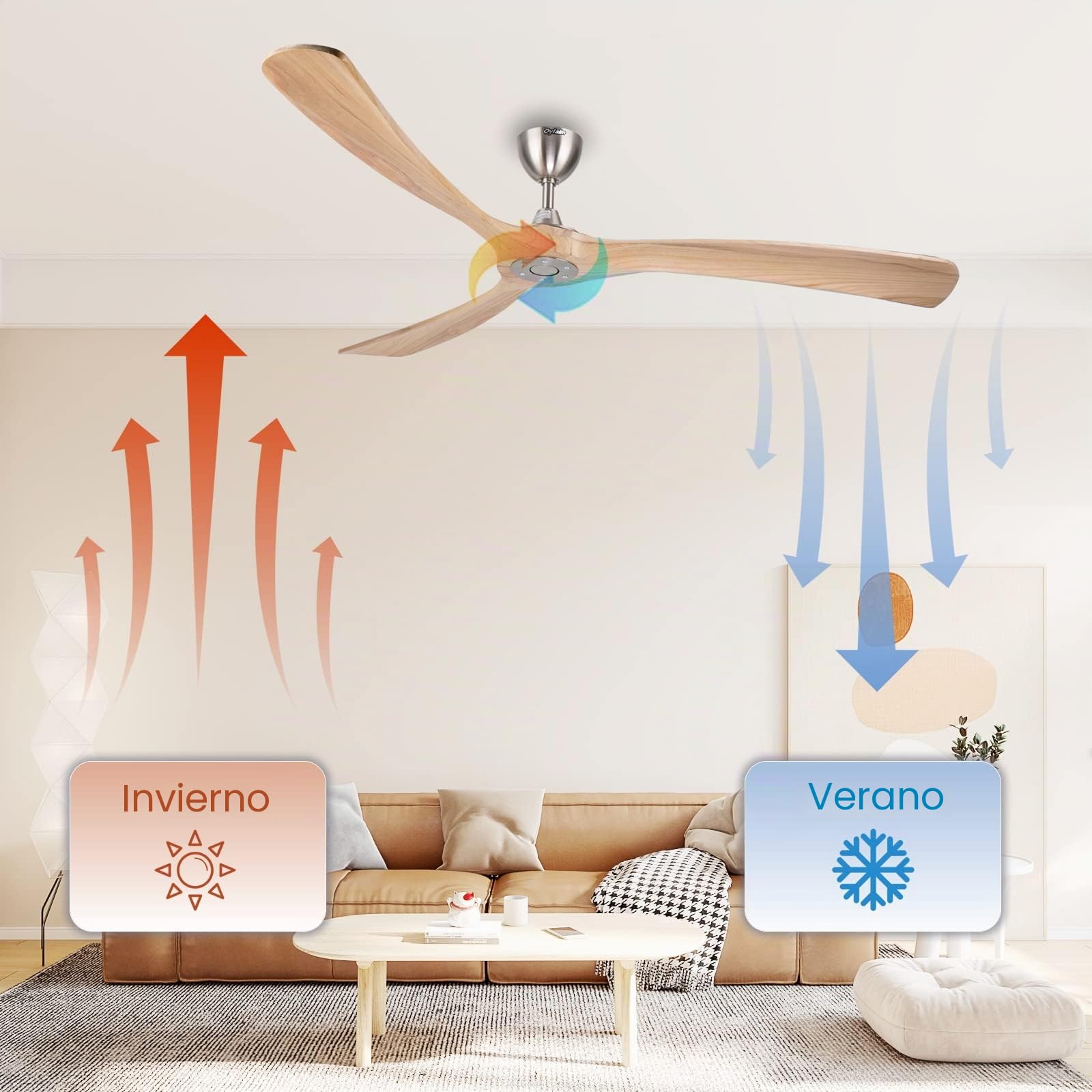 Ovlaim 183 cm Ventilador de techo con alas de madera sin iluminación