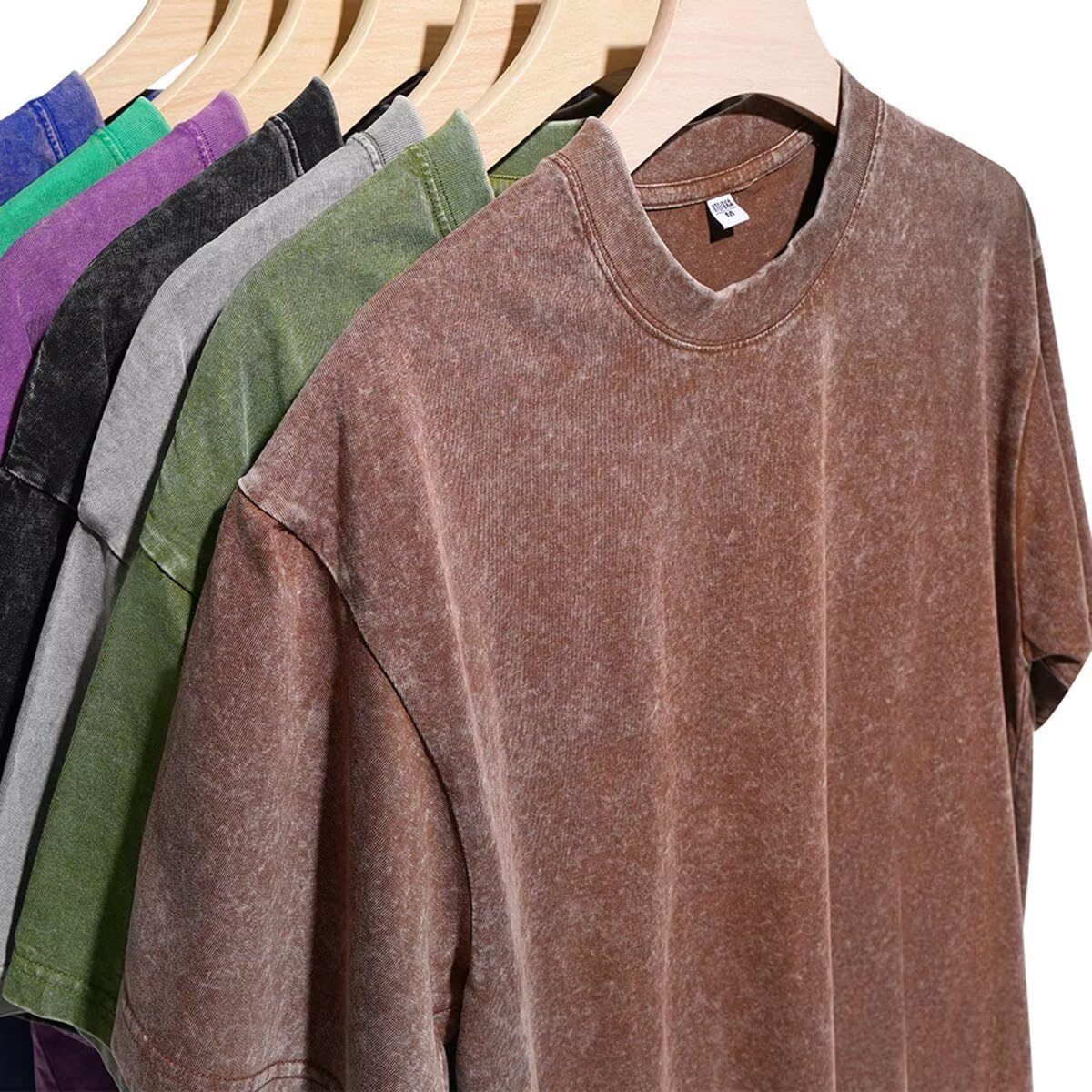 WDPL Men's Acid Cotton T-Shirts Oversized Unisex Short Sleeves Casual Loose Wash Solid Basic Tee Tops