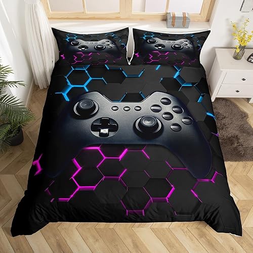 Miniatura 4 de Juego de funda de edredón para niños y adolescentes, diseño vintage de control de videojuegos, de 2 piezas con 1 funda de almohada, tamaño