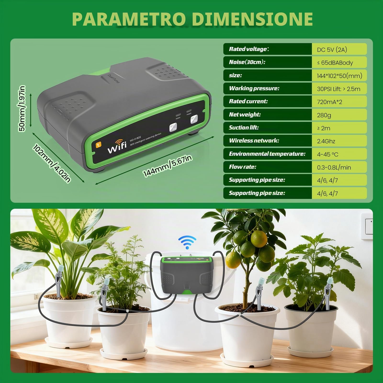 Wifi Sistema Di Irrigazione Automatica Per Vasi,Kit Irrigazione Automatica | Con Pompa Doppia,Controllo Remoto App,Installazione Automatica Per 20 Vasi,Per Piante Da Interno,Balcone