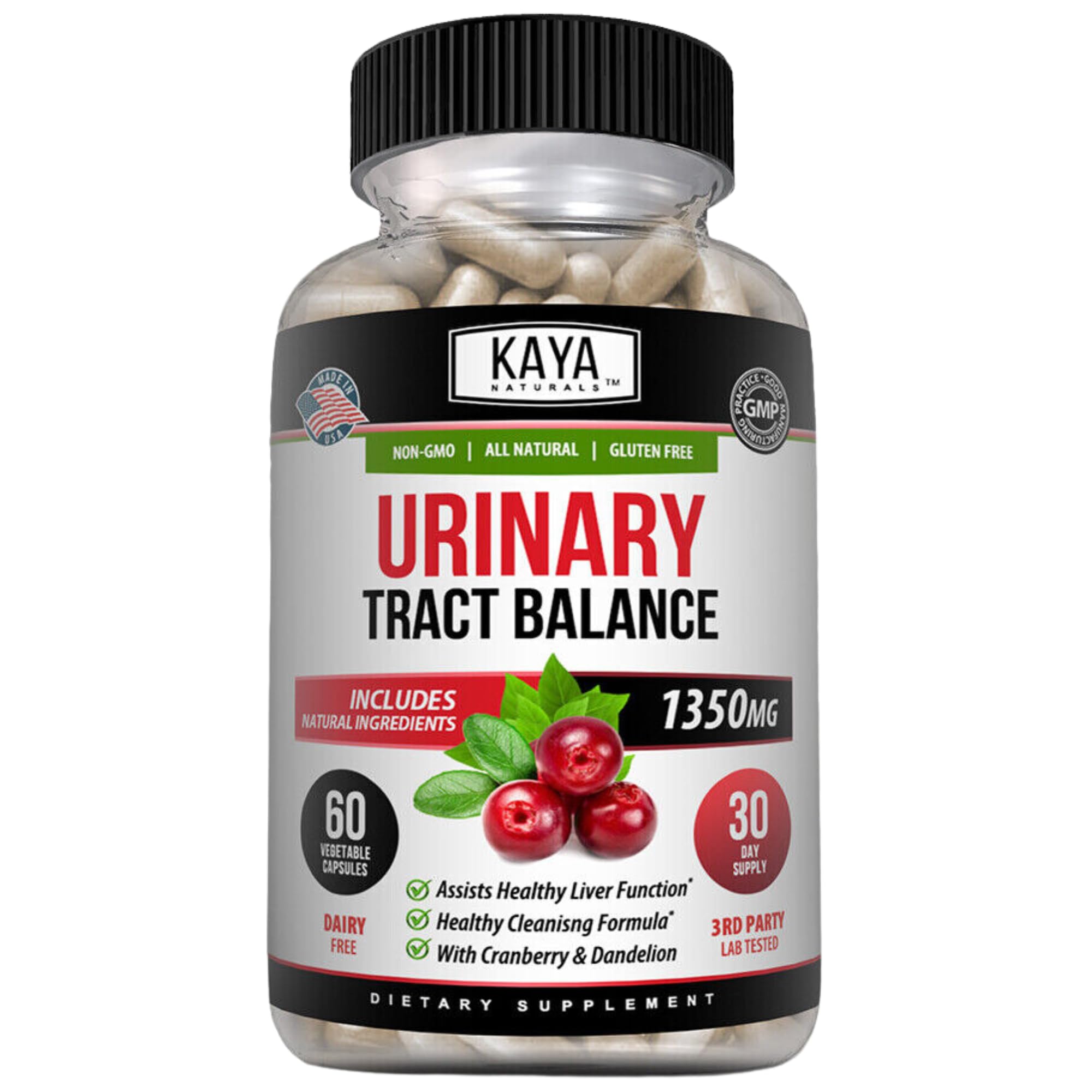 Kaya Naturals - D-Mannose - Urinary Tract UT Cleanse & Bladder Health - Made with Cranberry, Hibiscus & Dandelion Root - D Mannose Capsules Cranberry Supplement - 60 Veggie Capsules