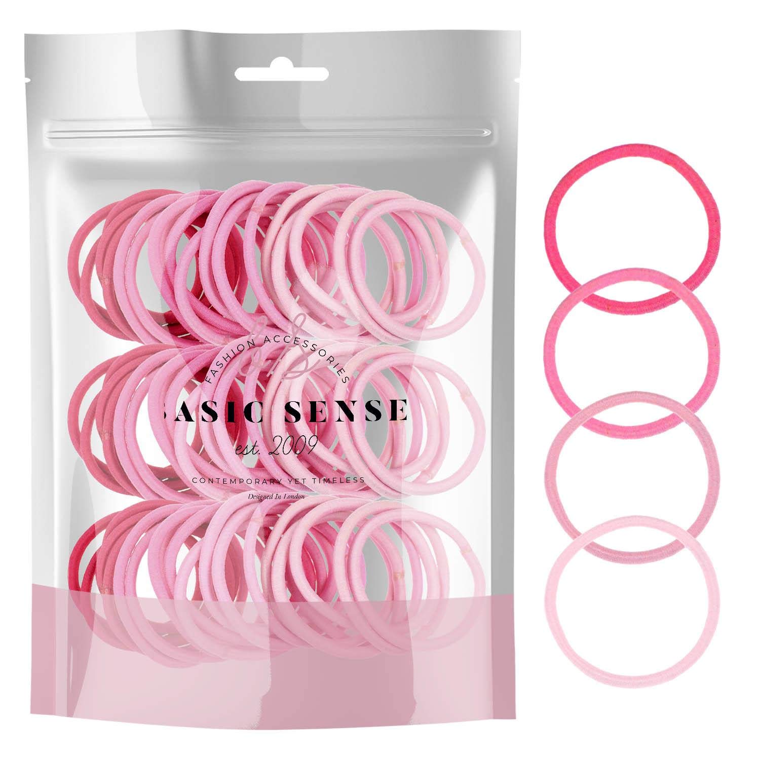 60pcs Elastic Hair Bobbles Essential Durable Metal Free Ties Bands Ponio Ponytail Holders Thick Hair for Girls Women, Pink