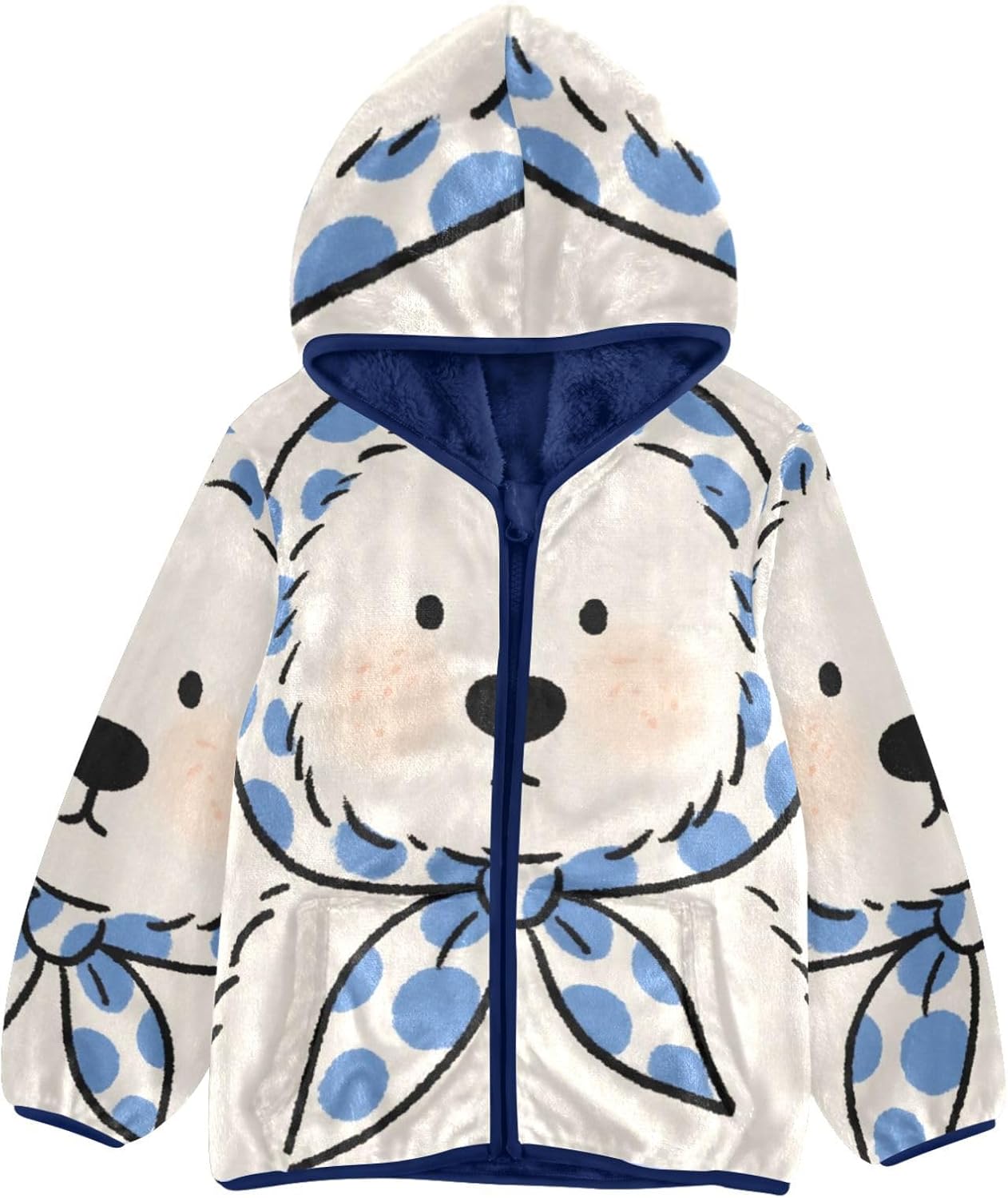 Cute Cartoon White Dog Toddler Hooded Jackets Outerwear Jackets & Coats Navy Blue Baby Boy Zipper Hoodie