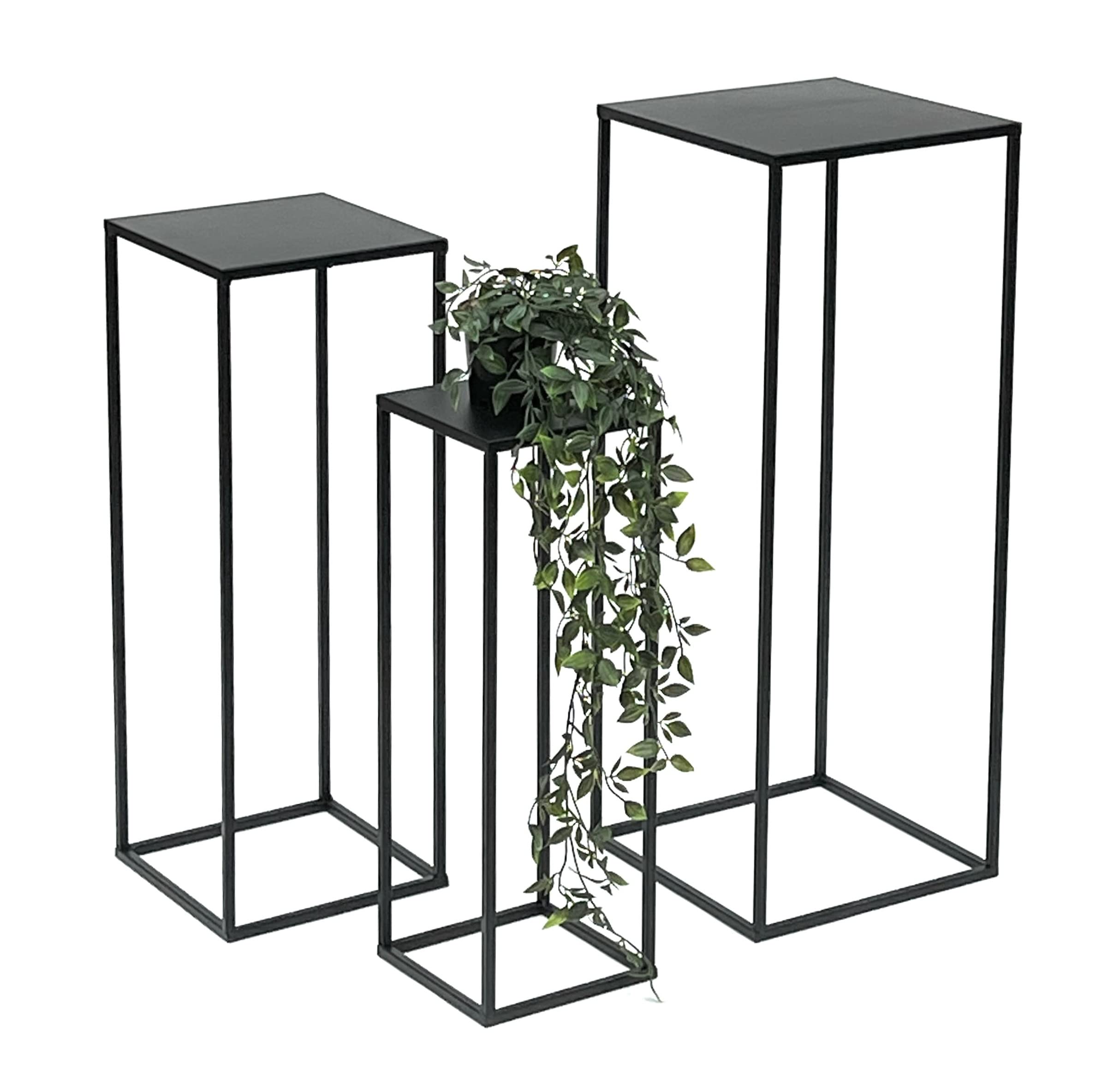 DanDiBo Blumenhocker Metall Schwarz Eckig Blumenständer Beistelltisch 96315 3er Set Blumensäule Modern Pflanzenständer Pflanzenhocker
