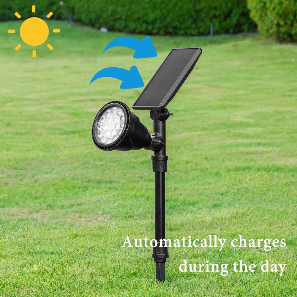 Solar Spot Lights Outdoor 2pack, IP65 Waterproof,18 LEDs Landscape Lighting with Warm White + RGB Color Changing for Garden Yard Backyard Driveway Pathway