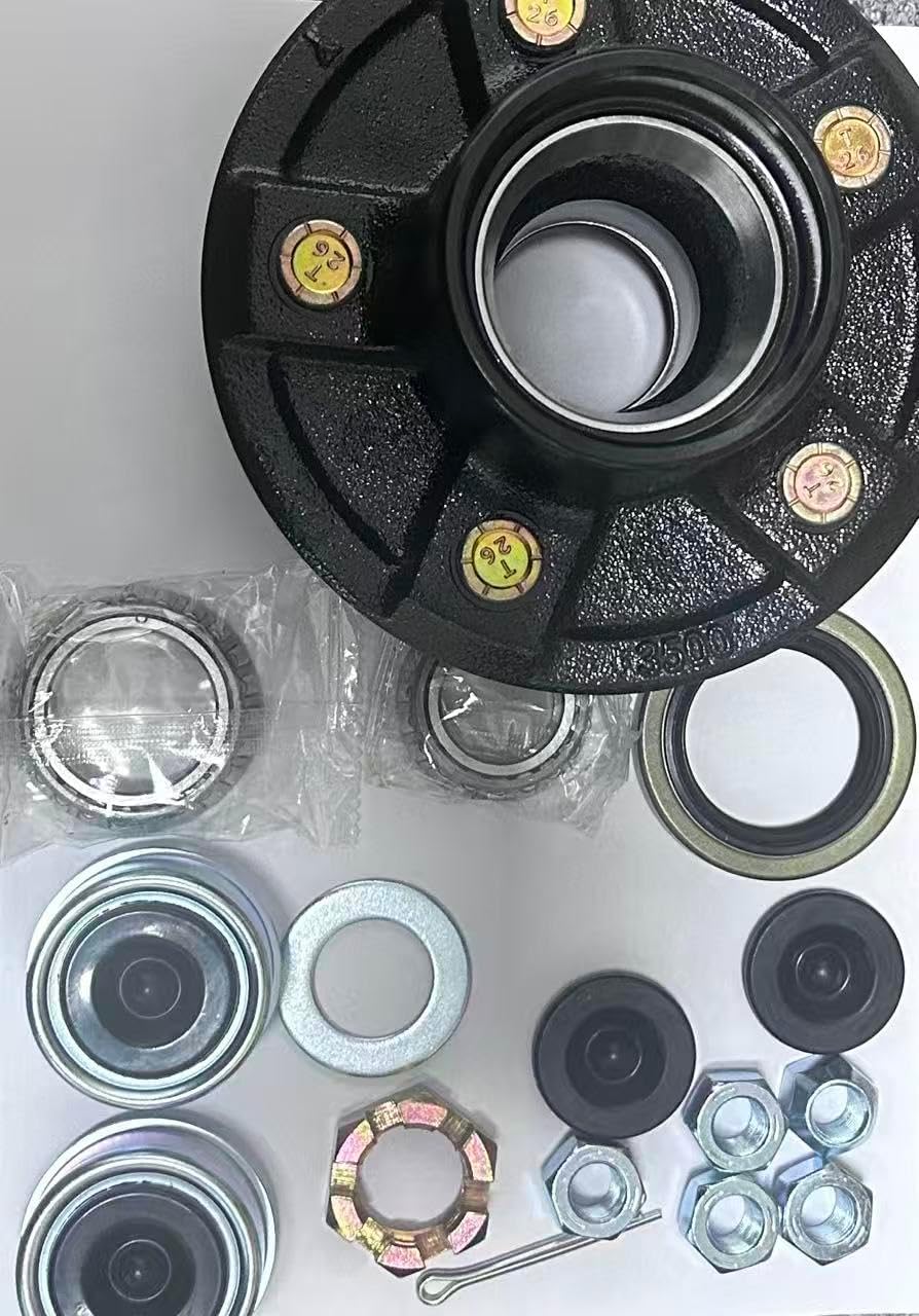 2 Sets 3500lb Trailer Hub Kit, 5 Bolt 4.5" Bolt Idler Hub, Fit 1"-1/16" to 1-3/8" #84 Trailer Spindle, Heavy Duty Boat Trailer Hubs 5 Lug, Trailer Hub Assembly (Only for Tapered Spindle)