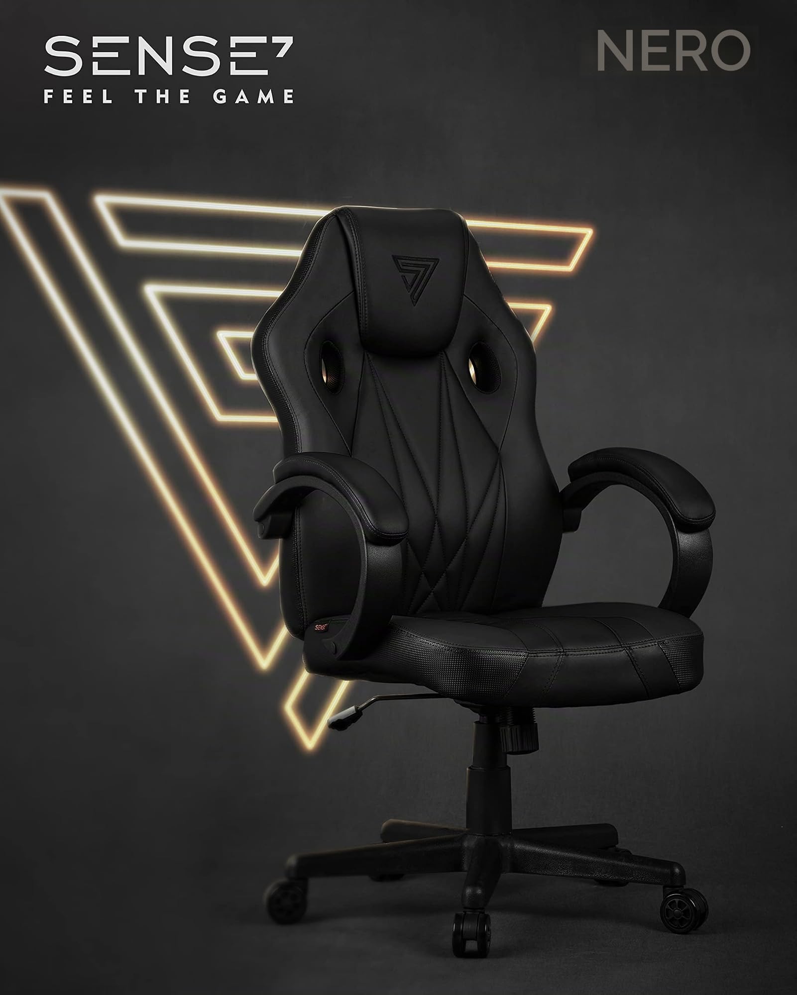 SENSE7 Poltrona da gioco Prism, ergonomico, sedia da gioco con oscillazione, braccioli imbottiti, sedia da ufficio in similpelle fino a 120kg, sedia PC nera