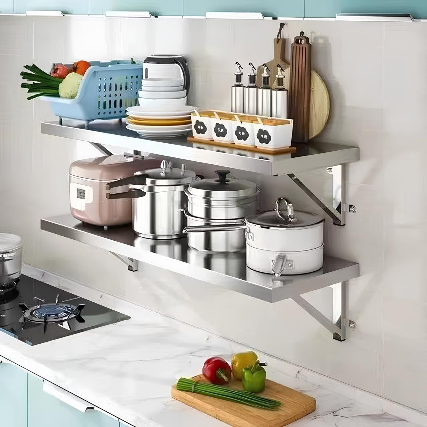 XJBTBA Tavolo da Parete Pieghevole in Acciaio Inossidabile 202 - Mensola da Parete salvaspazio per Cucina, Sala da Pranzo e scrivania PC - Tavolo Pieghevole Versatile 120x30 cm