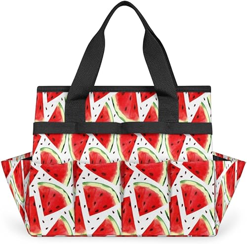 Summer Watermelons Garden Tool Tote Bag for Women Men Gardening Tool Storage Bags with 10 Pockets Standable Garden Home Tool Kits Organizer for