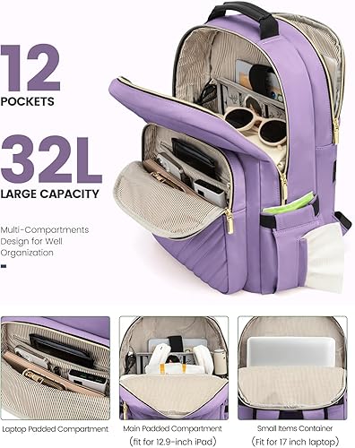 Miniatura 2 de LOVEVOOK Mochila de viaje para computadora portátil para mujer, bolsas de trabajo para computadora de negocios, Púrpura, Mochilas de viaje