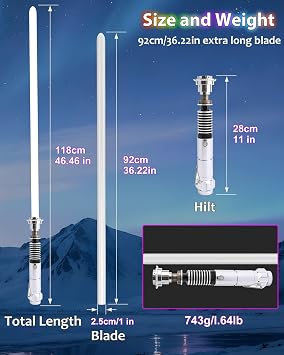 Light Saber Heavy Dueling Light Sabers for Adults- Motion Control Length 46.46in(118cm) Metal Hilt Saber with 16 Sound Fonts 12 Colors,Smooth Swing Premium FX Sabers Christmas/Halloween Cosplay