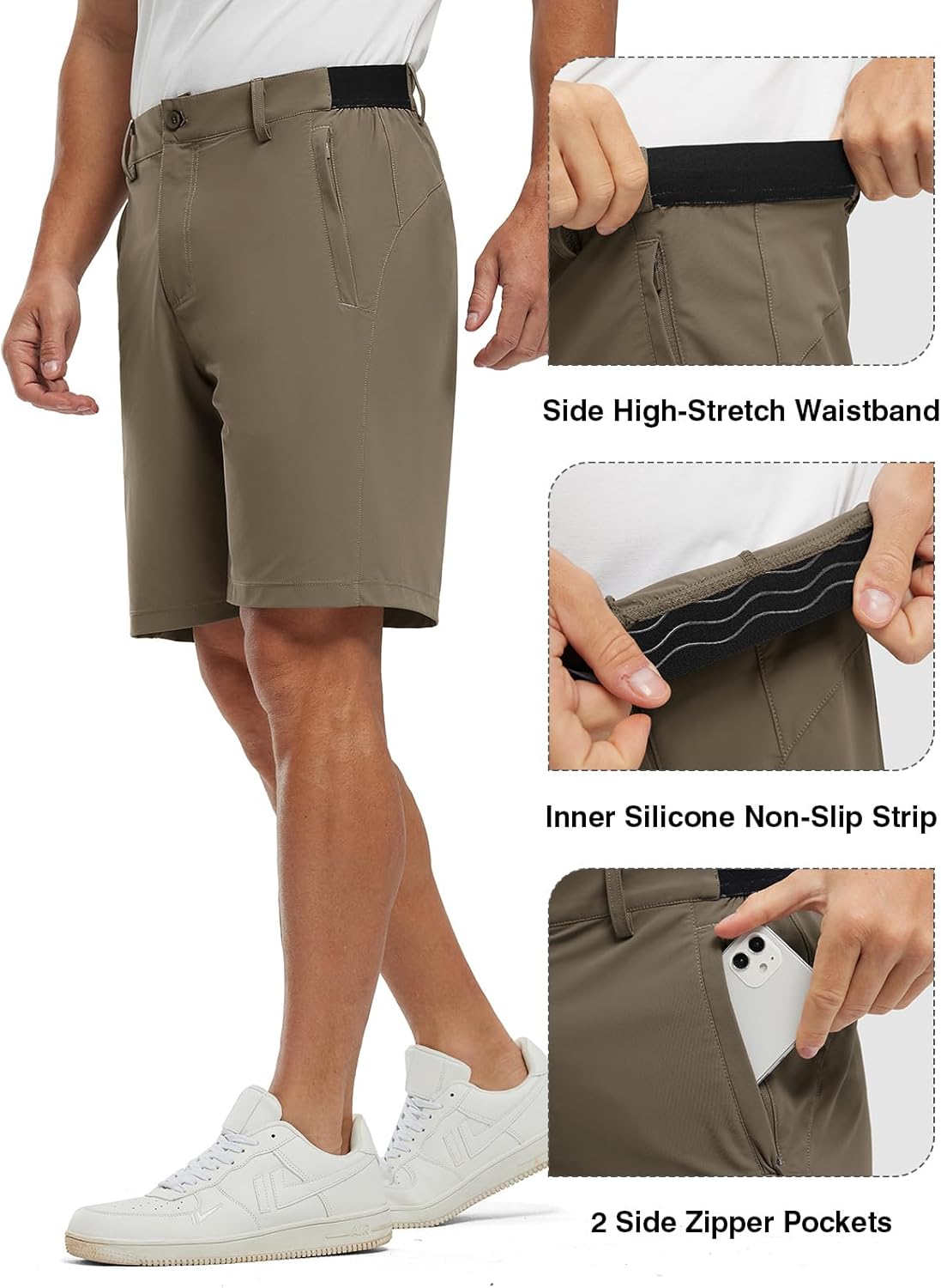 TBMPOY メンズ 9インチ ゴルフショーツ 速乾 カジュアルショーツ ドレスショーツ フラットフロント ストレッチ 軽量 通勤