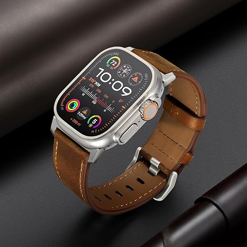 Miniatura 4 de UUPWPOKT Correa de cuero compatible con Apple Watch Ultra 321 Band de 1.929 in, 1.811 in, 1.772 in, 1.732 in, 1.654 in, correa de cuero genuino para
